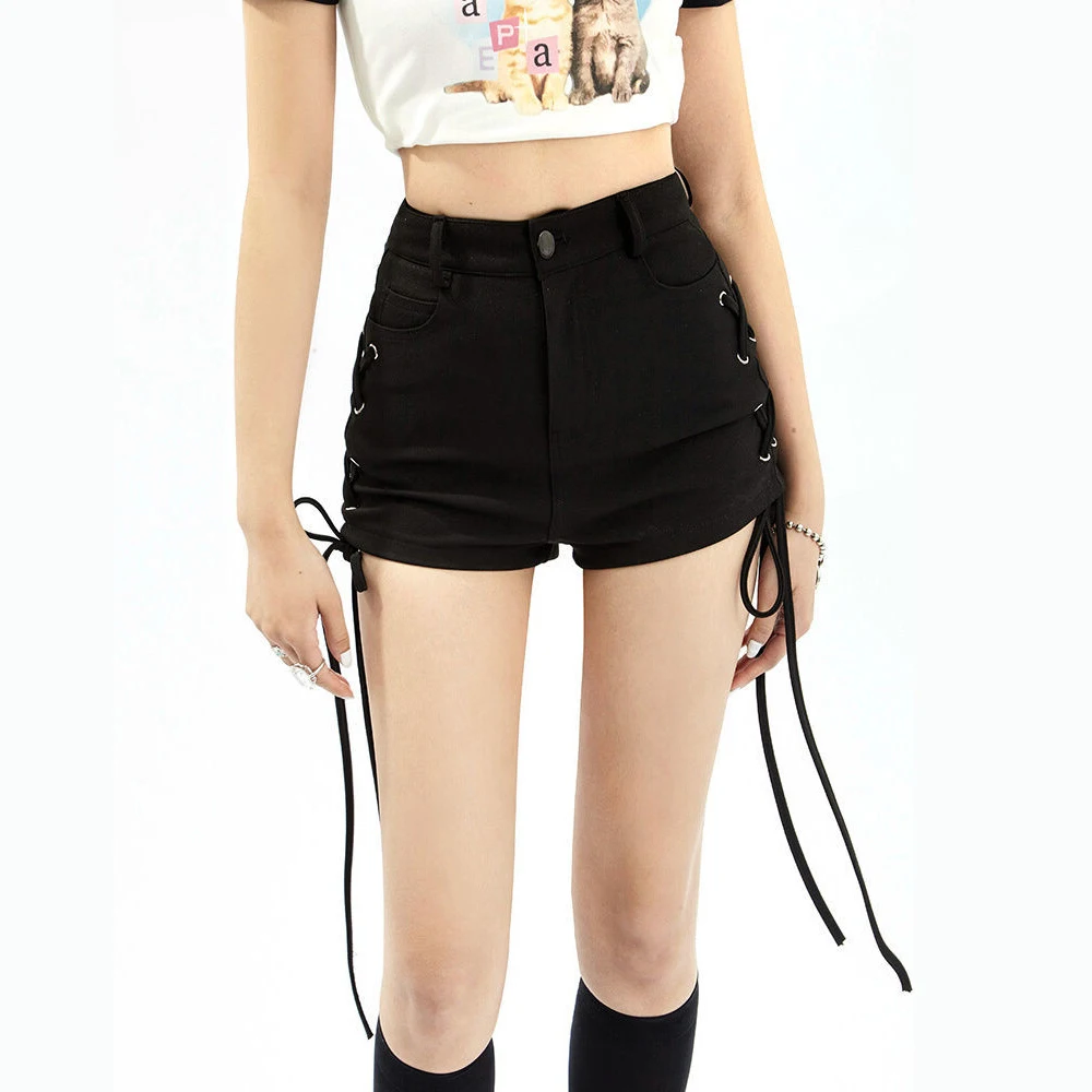 

Bandage Sexy Y2k Shorts Women Streetwear Gothic Mini High Waist Lace Up Casual Tight Black Goth Club Fashion Summer Hot Pants