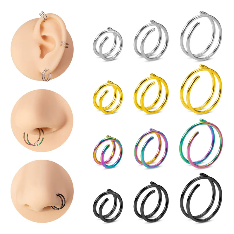 

3pcs Stainless Steel Double Nose Hoop Ring Helix Septum Piercing Set for Women Men Cartilage Tragus Earrings Nariz Body Jewelry
