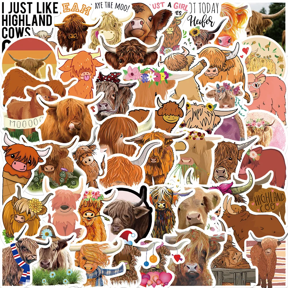 

10/30/50 шт. милые Мультяшные наклейки Highland с крупным рогатого скота, наклейки «сделай сам», украшения для чемоданов, ноутбуков, телефонов, канцелярские принадлежности, детские наклейки