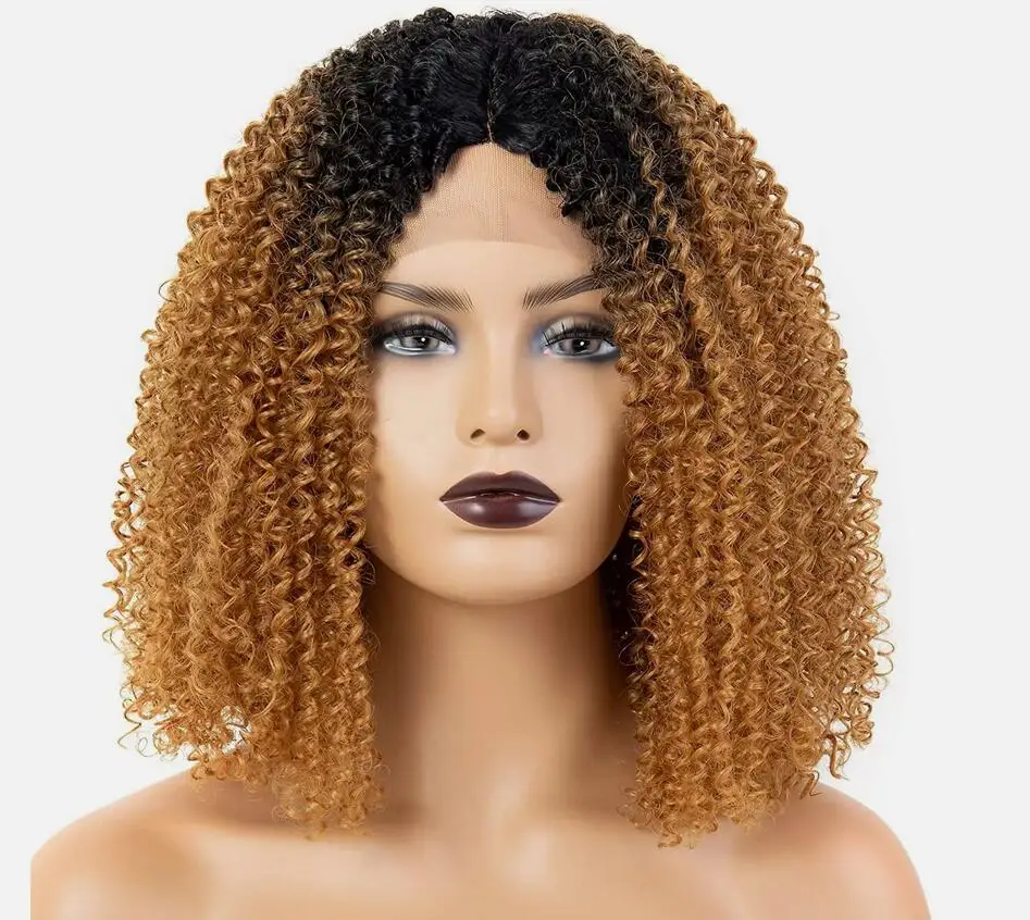 Короткие вьющиеся кружевные передние коричневые парики для африканских женщин