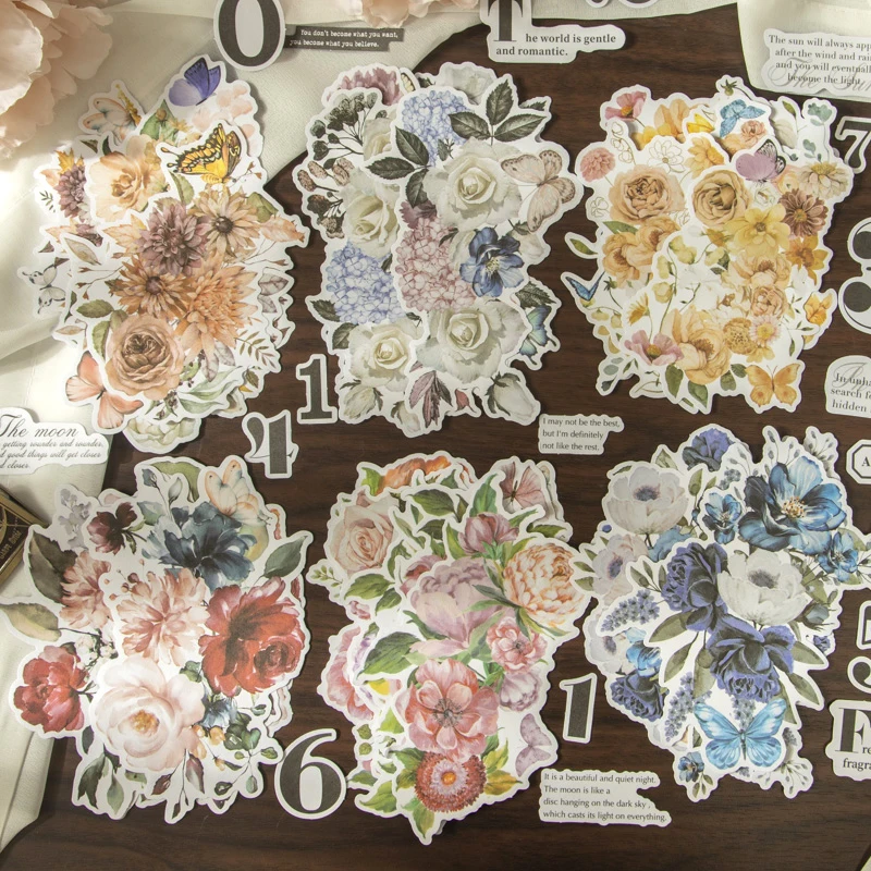 

20Pcs Vintage Collage Paintings Flowers Rose Stickers Material paper account aesthetic Scrapbooking 191*110MM