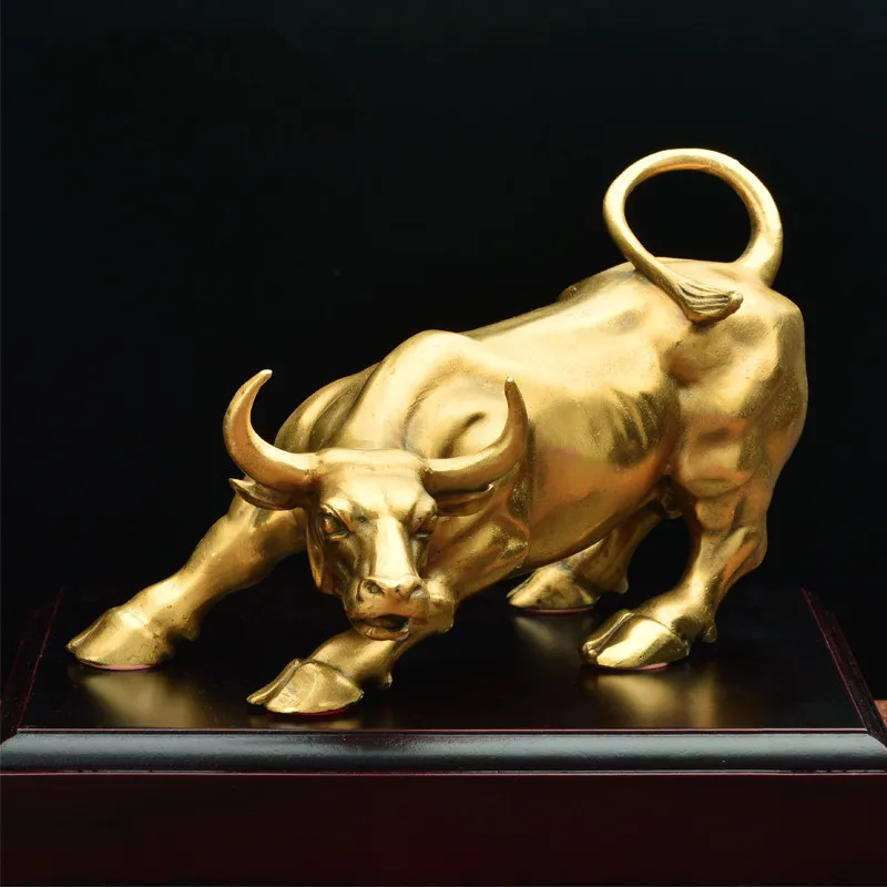 

100% Brass Bull Ornament Wall Street Cattle Sculpture Copper Cow Statue Mascot Exquisite Crafts Office Decoration Business Gift