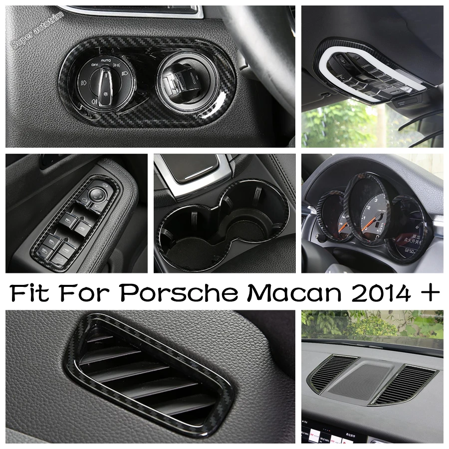 

Dashboard Air AC / Armrest Window Lift / Head Lamp Switch Cover Trim For Porsche Macan 2014 - 2020 Carbon Fiber Look Interior