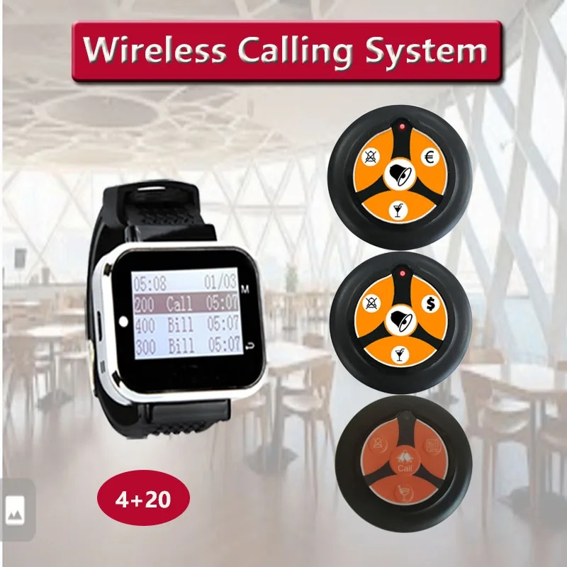 QWICALL 20 кнопочный 4 Часы Беспроводная система вызова кнопка передатчик