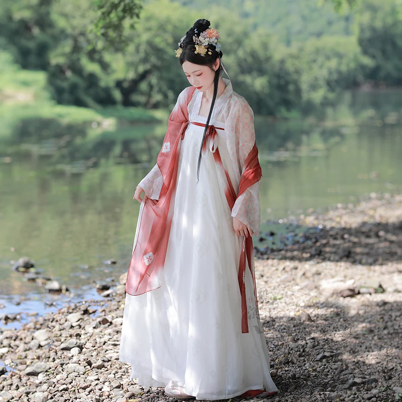

YanBinSha Summer 3 Colors Tang Dynasty Printing Hanfu Dress Full Set Women Chinese Style Ancient Beautiful Dancewear Clothes