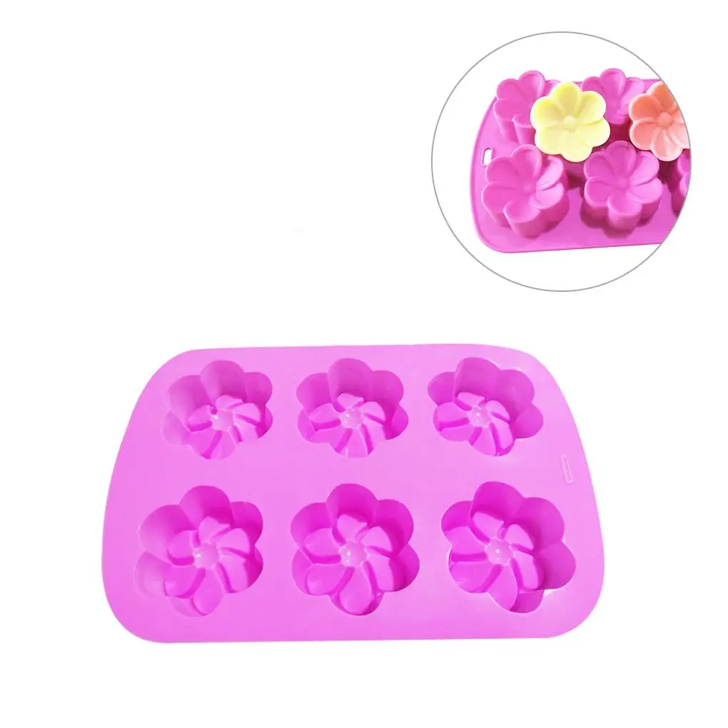 

6-Cavity Silicone Flower Cake Mold Handmade Jelly Mousse Mould Heat Resistant Chocolate Baking Tray Ice Cube