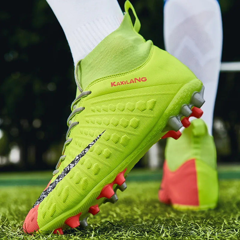 High Quality Yellow Unisex Professional Football Boots for Men Non-Slip FG/TF Soccer Shoes Kids Lace Up Fustal Training Sneaker