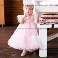 yipeisha lovely baby girl birthday party dresses o neck pearls feathers pink pageant gown ankle length toddler flower girl dress