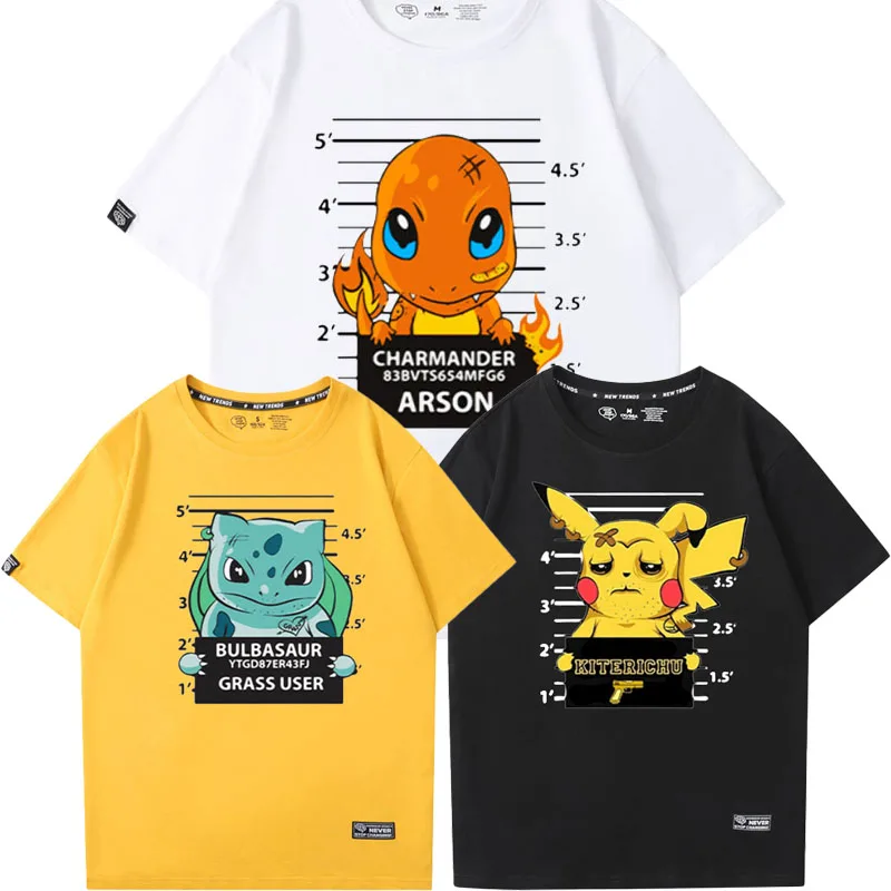 

Kawaii Покемон Милый мультфильм Пикачу чармандер Бульбазавр ко-фирменный аниме периферийный хлопок короткий рукав универсальная свободная футболка
