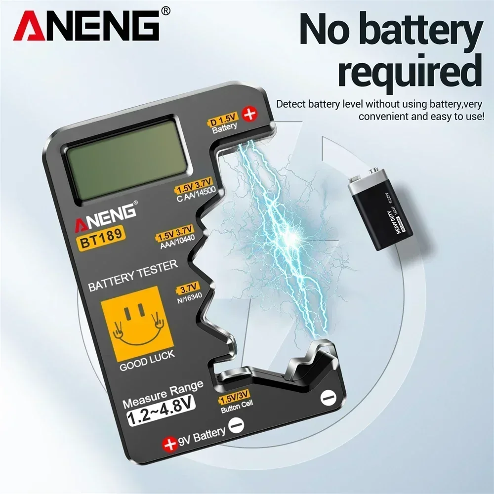 Фото Цифровой тестер батареек ANENG BT189 с ЖК-дисплеем для AA, AAA, C, D, 9V, 1.5V, 3V, кнопочных батареек, универсальный детектор батареек №3