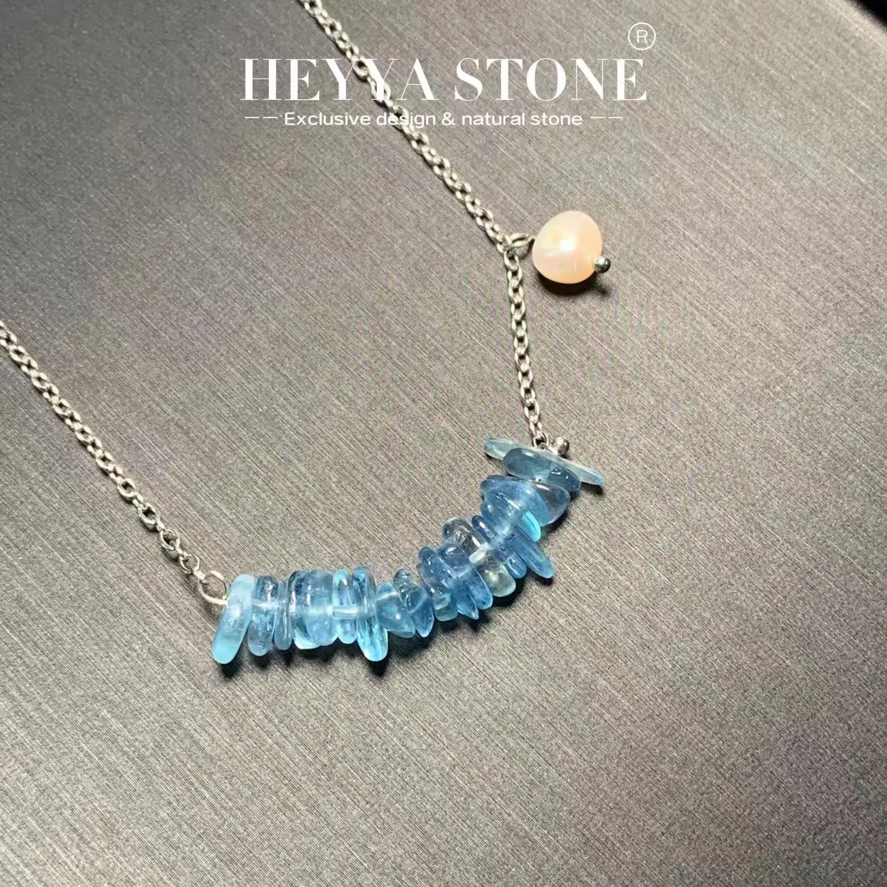Фото HEYYA STONE натуральный темно-синий кулон с аквамарином, ожерелье для женщин, посеребренное 925, простые ювелирные изделия, драгоценный камень, классический стиль №1