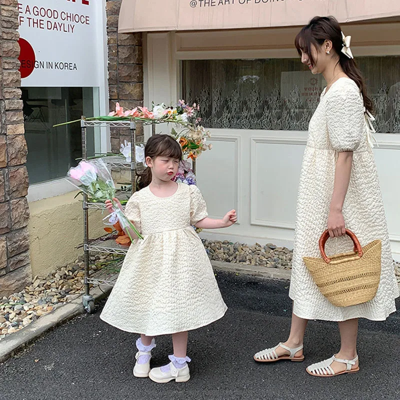 

Family Mother and Daughter Short Sleeve Pure Color Princess Dress Clothes Summer Family Clothing Family Matching Outfits Dress