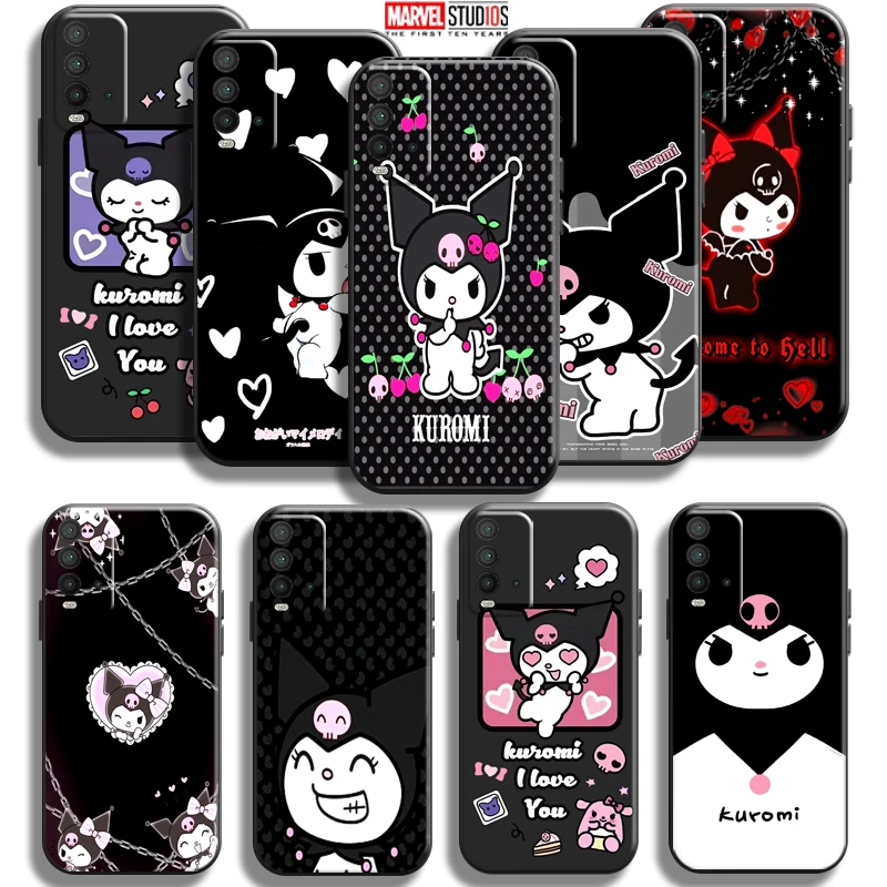 

Cute Cartoon Sanrio Kuromi Phone Case For Xiaomi Redmi 9T 6.53 Inch Back Black Funda Liquid Silicon Carcasa Coque