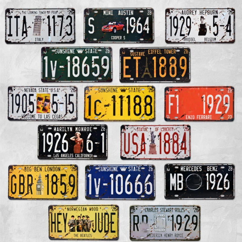 

Retro Metal Poster Car Number License Vintage Plate Bar Club Wall Decor USA Motorcycles Pub Garage Tin Plaques Signs