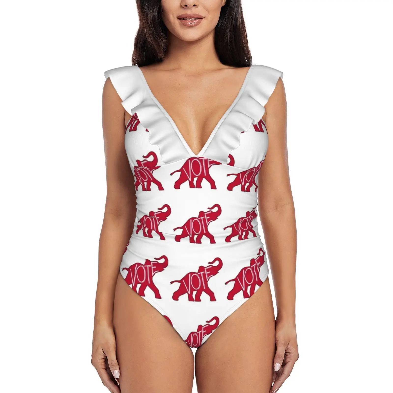 

Vote Republican Party Red Elephant One Piece Swimsuit High Quality Swimwear Printed Push Up Monokini Summer Bathing Suit Vote