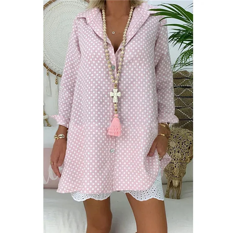 Женская Однотонная рубашка средней длины с длинным рукавом