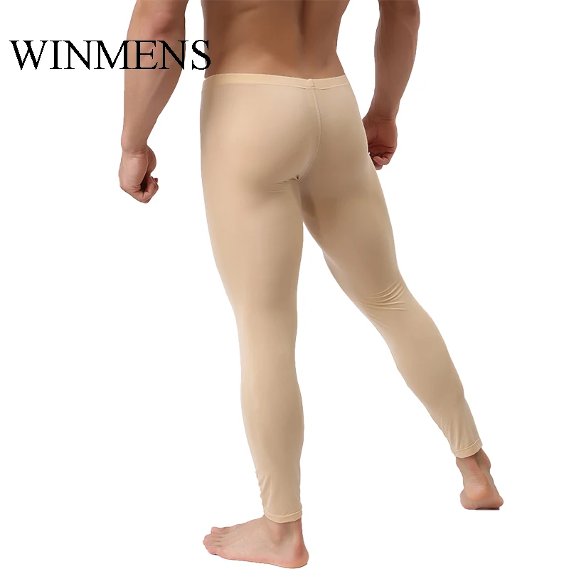 Men's Pajama Pants WOXUAN Brand Mesh Transparent Sleep Bottoms Silky Pouch Home Loungewear Tight Underpants