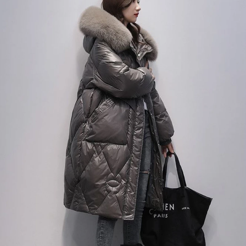 Women's Parkas Winter Down Padded Jacket Fashion Mid-length Loose Thickened Hooded Warm Big Fur Collar Winter Coat Women 2023