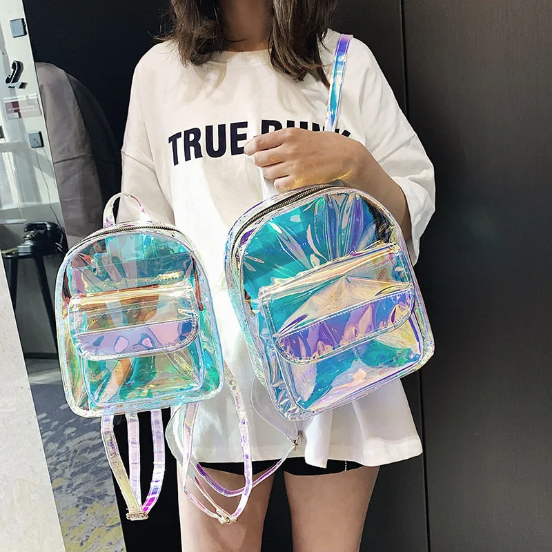 2023 Summer New Transparent Clear Women PVC Backpack Bag Harajuku School Bag For Teen Girls Rucksack Kawaii Holographic Backpack