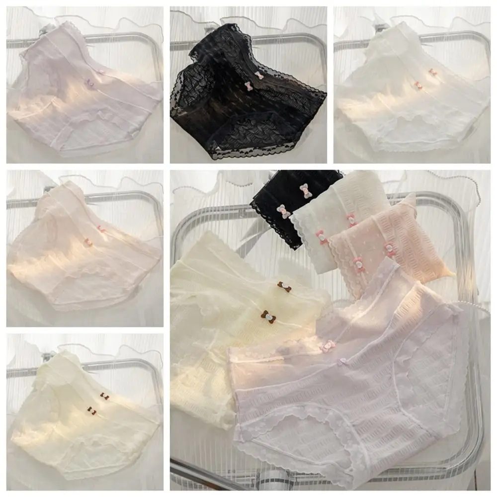 

Cotton Crotch Lace Mesh Briefs Thin Love Heart Middle Waist Underwear JK Lady