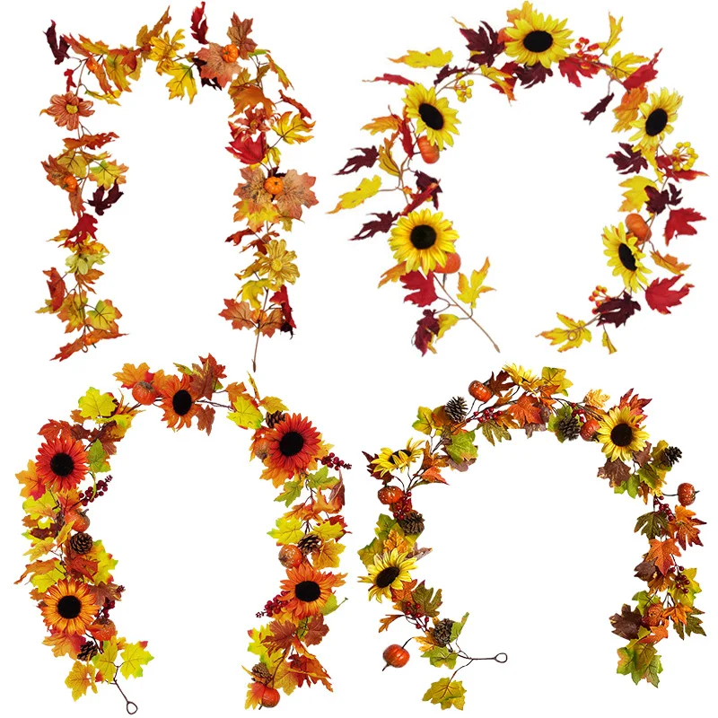 

Artificial Plants Leaves Autumn Maple Leaf Fake Garland Thanksgiving Outdoor Decoration Christmas Halloween fireplace hanging