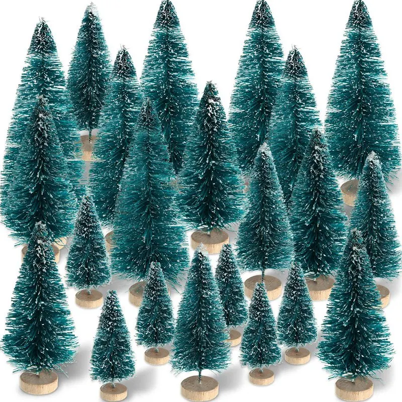 

60 Pieces Mini Sisal Snow Frost Trees Winter Pine With Wood Base Snow Ornaments Tabletop Trees For Christmas Decoration