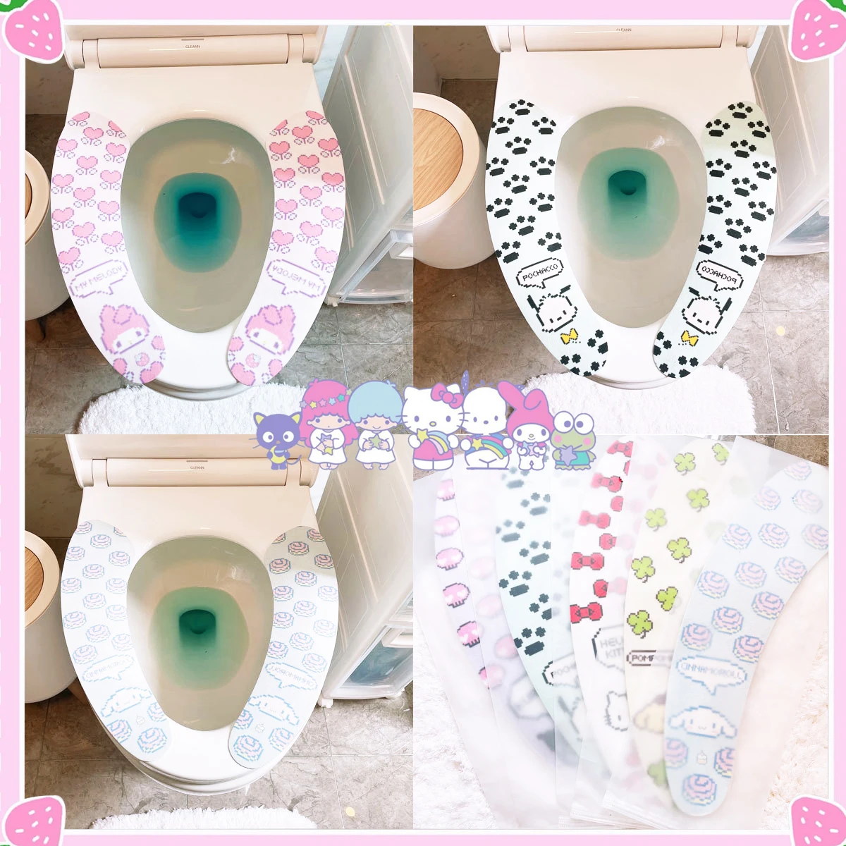 

Sanrioed Toilet Ring Sticky Pad Kawaii Anti-Static Travel Fluffy Antifouling Anime My Melody Kt Cat Cinnamoroll Cute Clean