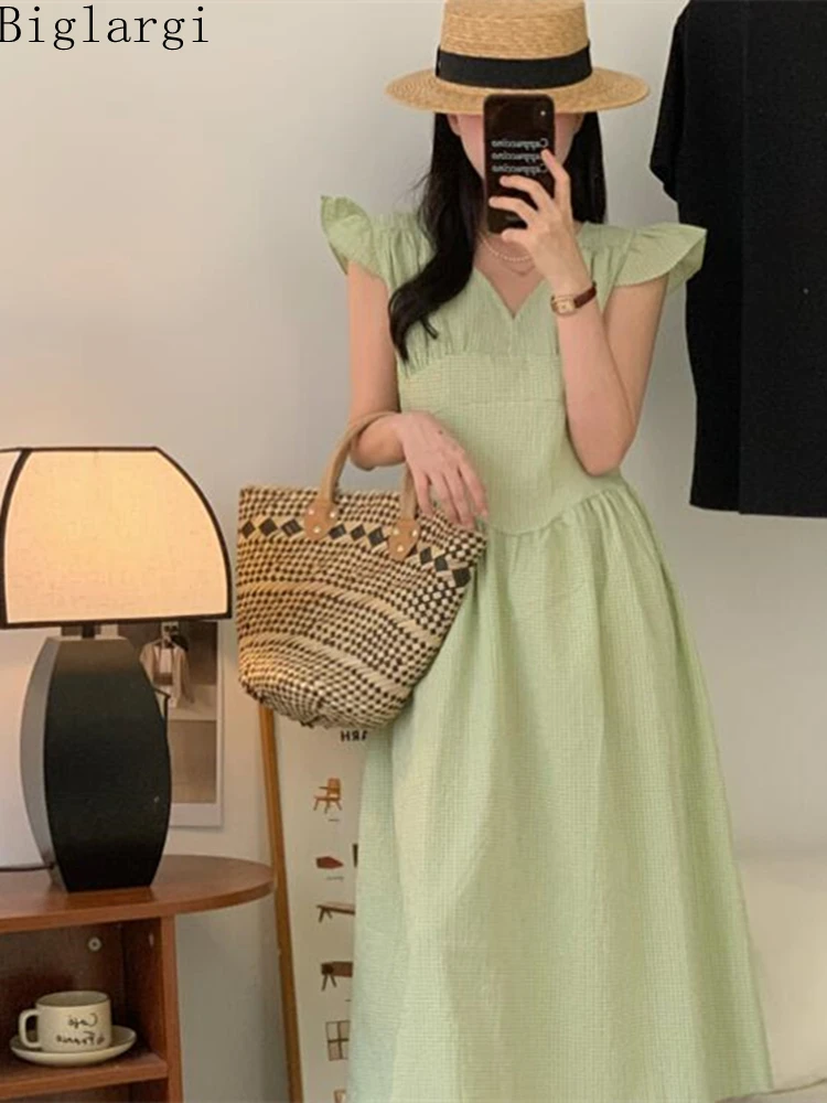 

Шикарное клетчатое жаккардовое платье с завышенной талией, летнее женское элегантное платье А-силуэта, корейские женские офисные платья, н...