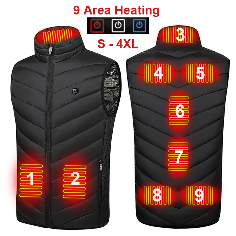

New 9 Places Heated Vest Men Women Usb Heated Jacket Heating Vest Thermal Clothing Hunting Vest Winter Heating Jacket