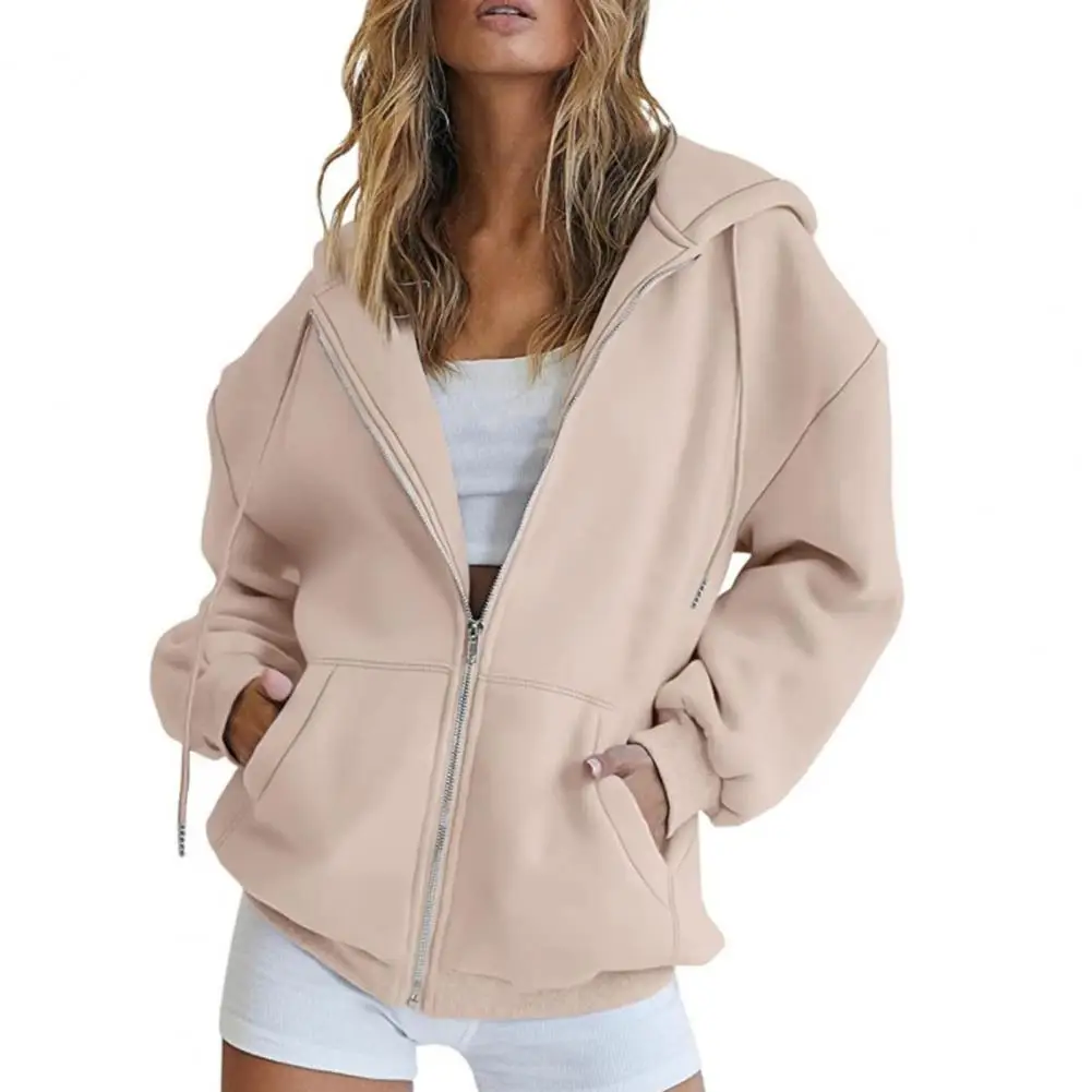 

Spring Hoodie Solid Color Women Hoodie Coat Pockets Pure Color Spring Hoodie