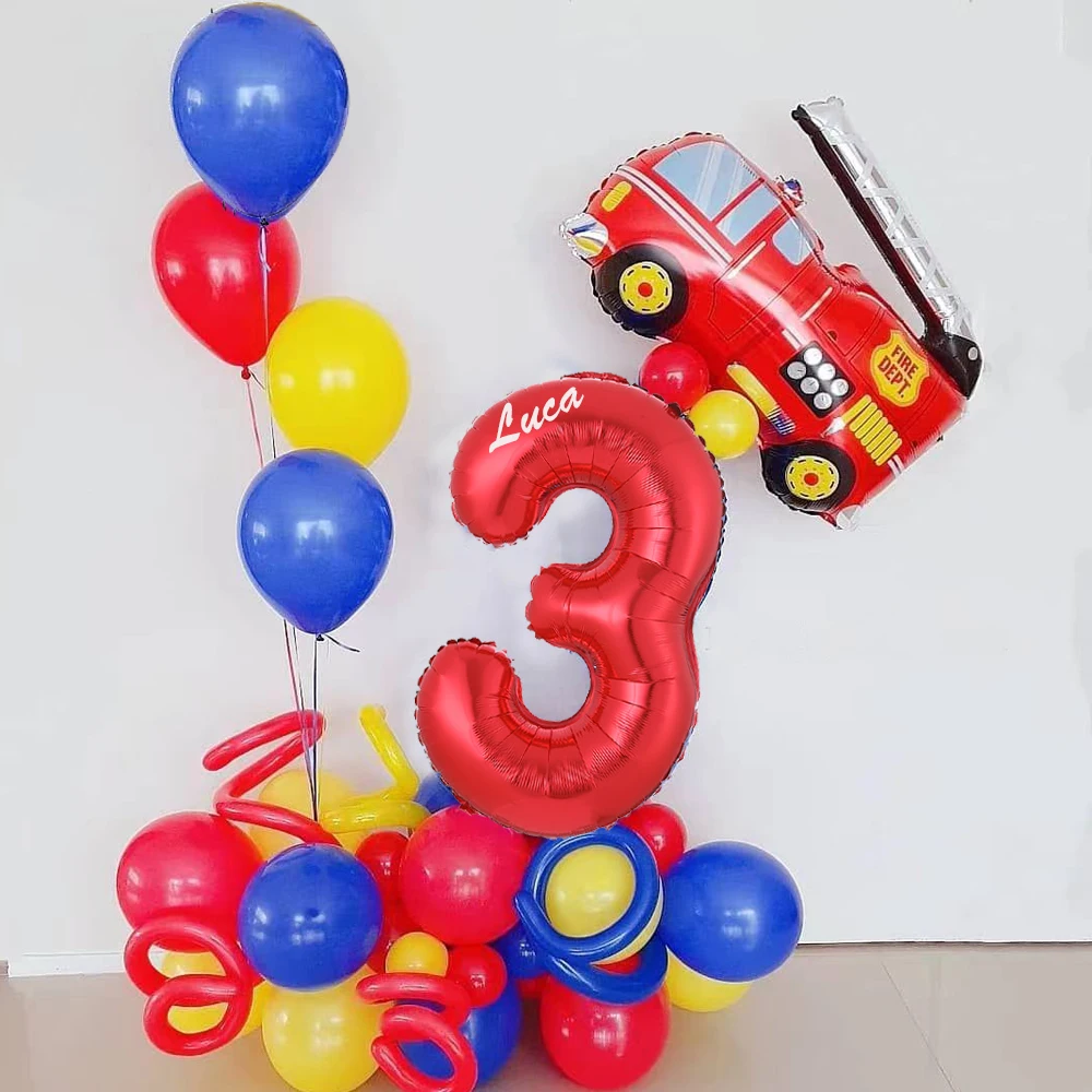 

30pcs/Set Fire Truck Balloons 30 Inch Numbers 0-9 Foil Balloons Boys Birthday Party Decorations Firefighter Theme Party Supplies