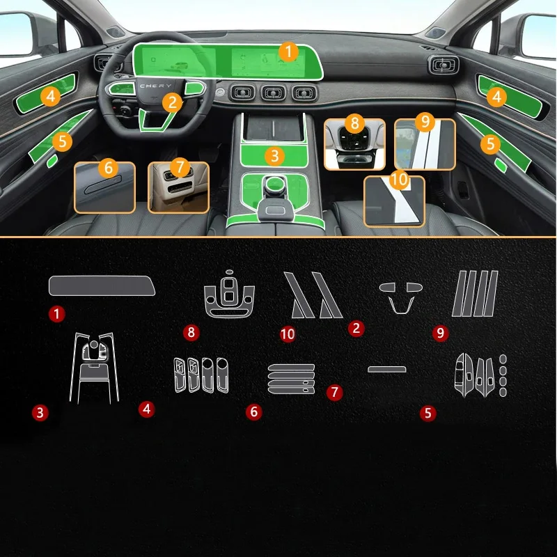 

For Chery Tiggo 9 TPU Transparent Protection Film Interior Sticker Center Console Gear Navigator Door ABC Pillar Car Accessories