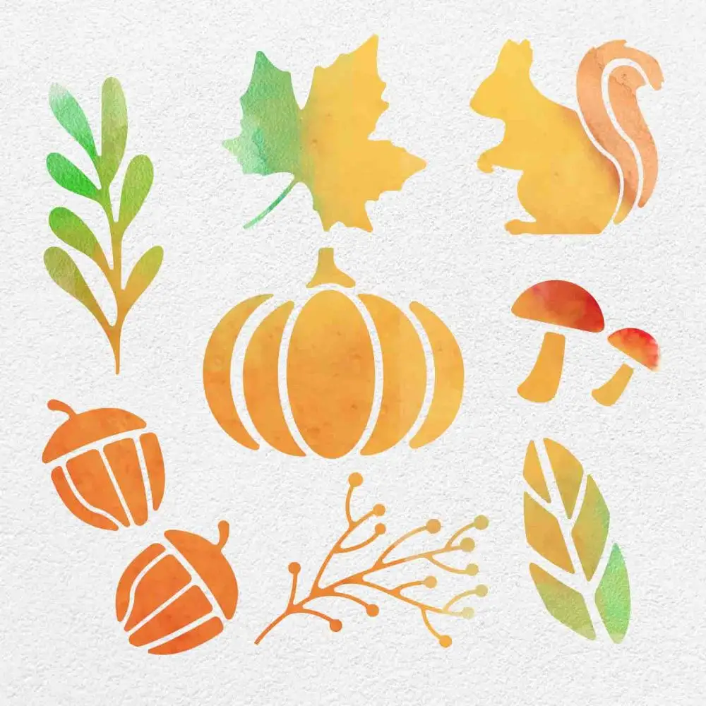 Autumn Creative Hollow Out Metal Stencils Maple Leaves Pumpkins Mushrooms Foxes Stencils for DIY Engraving Painting Scrapbooking