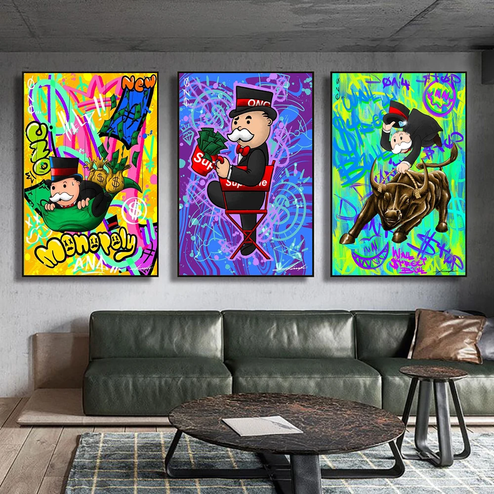 

Alec Monopoly Graffiti Wall Art Canvas Painting Prints Rich Man Money Street Poster Decoration Pictures Modern Living Room Decor