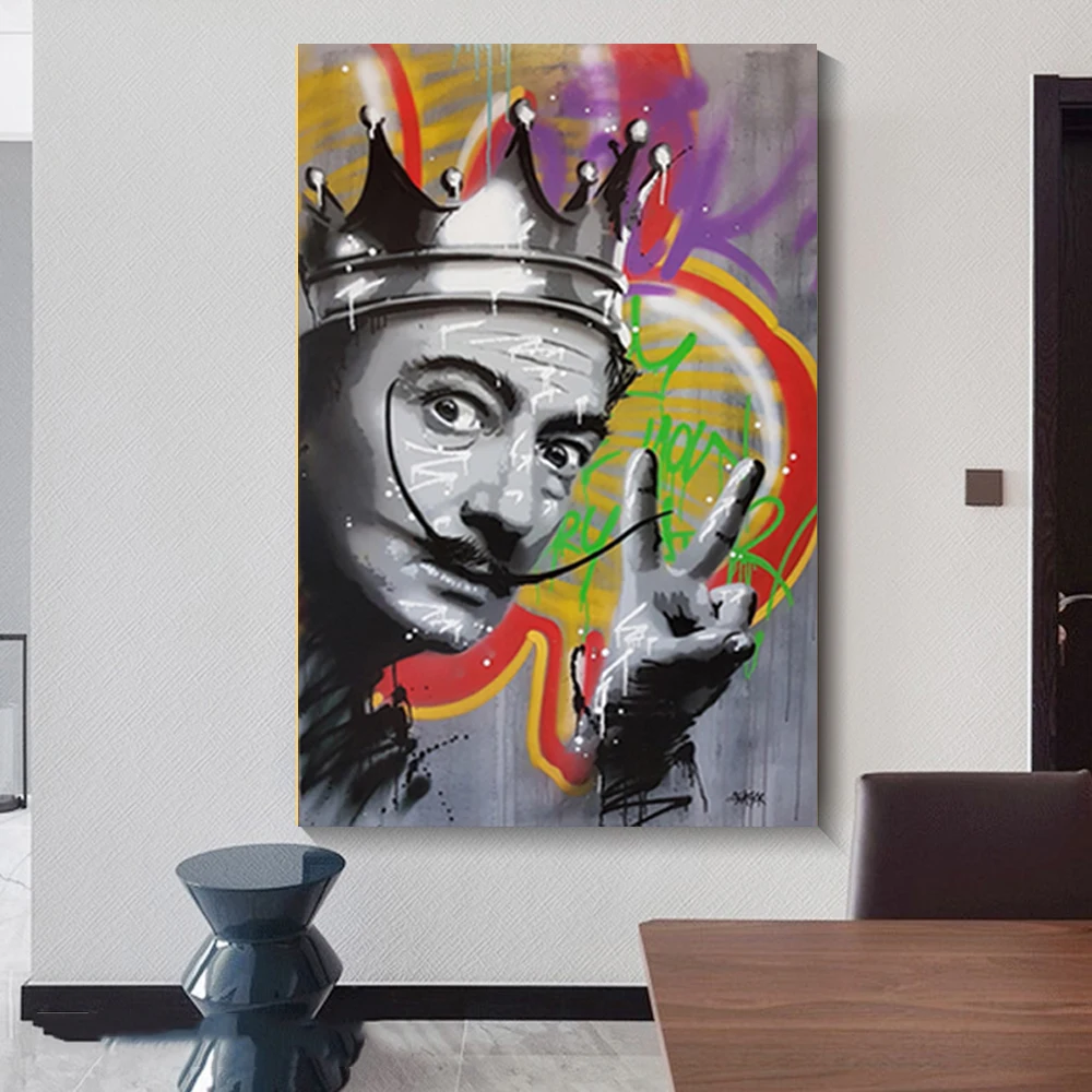 

Salvador Dali Funny Canvas Poster Print Graffiti Street Art Portrait Painting Picture Wall Decoration Cuadros For Living Room