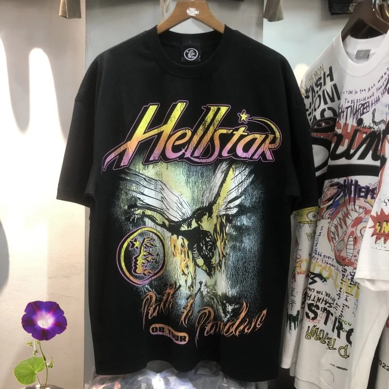 

Washed Vintage Hellstar Studios Eagle Print Tshirt Hip-hop Loose Cotton Short Sleeve Oversize Hellstar T-Shirt for Men Women