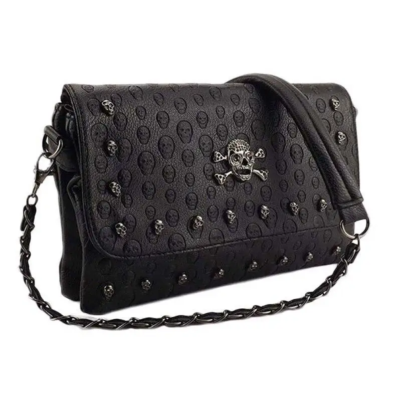 

Skull Chain Shoulder Bag Diagonal Small Square Bags Black Waist Bag