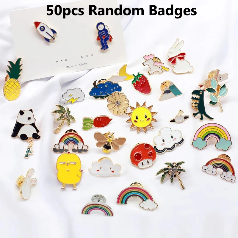 

50pcs Random Badges Cartoon Brooch Metal Small Jewelry Cute INS Tide Personalized Badge Mixed Pins Accessories Lapel Charms Gift