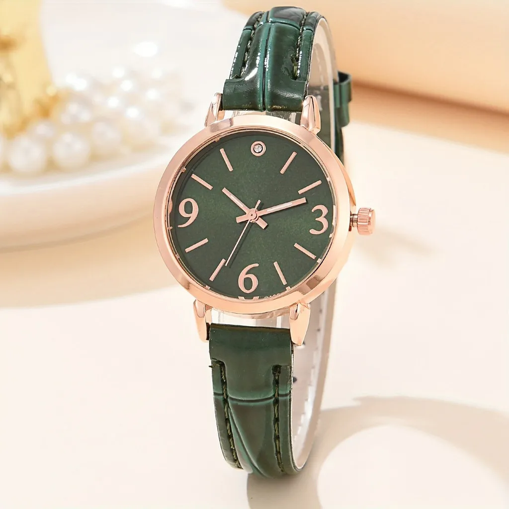 Часы Kegllect женские круглые подарочный набор из 6 зеленых водонепроницаемых