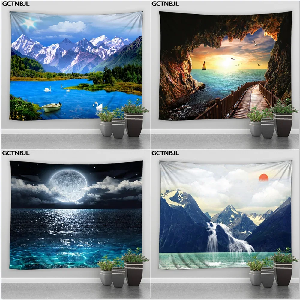 Красивые Искусственные горы озеро лебедь Луна настенные подвесные гобелены