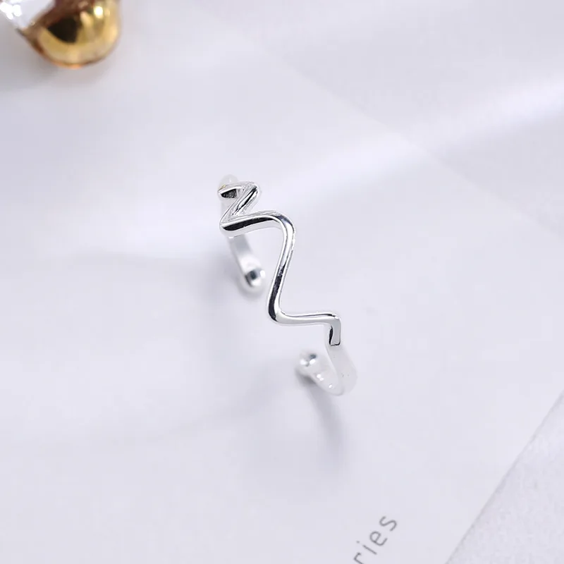

S925 Sterling Silver Jewelry Heartbeat Ring Female ECG Personalized Creative Gift Korean Edition Accessories