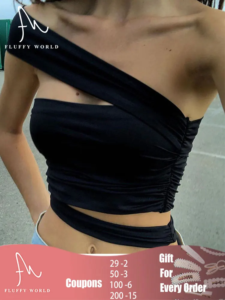 

2022 Summer Women Strappy Solid Casual Tank Tops Vest Sexy Bandage Ladies Beach Crop Top Camis Folds Sleeveless FLUFFY WORLD