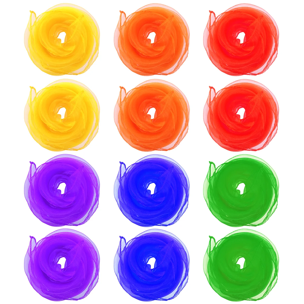 

12PCS Square Colorful Silk Hemmed Dance Scarves Rhythm Scarf Juggling Scarf for Adults