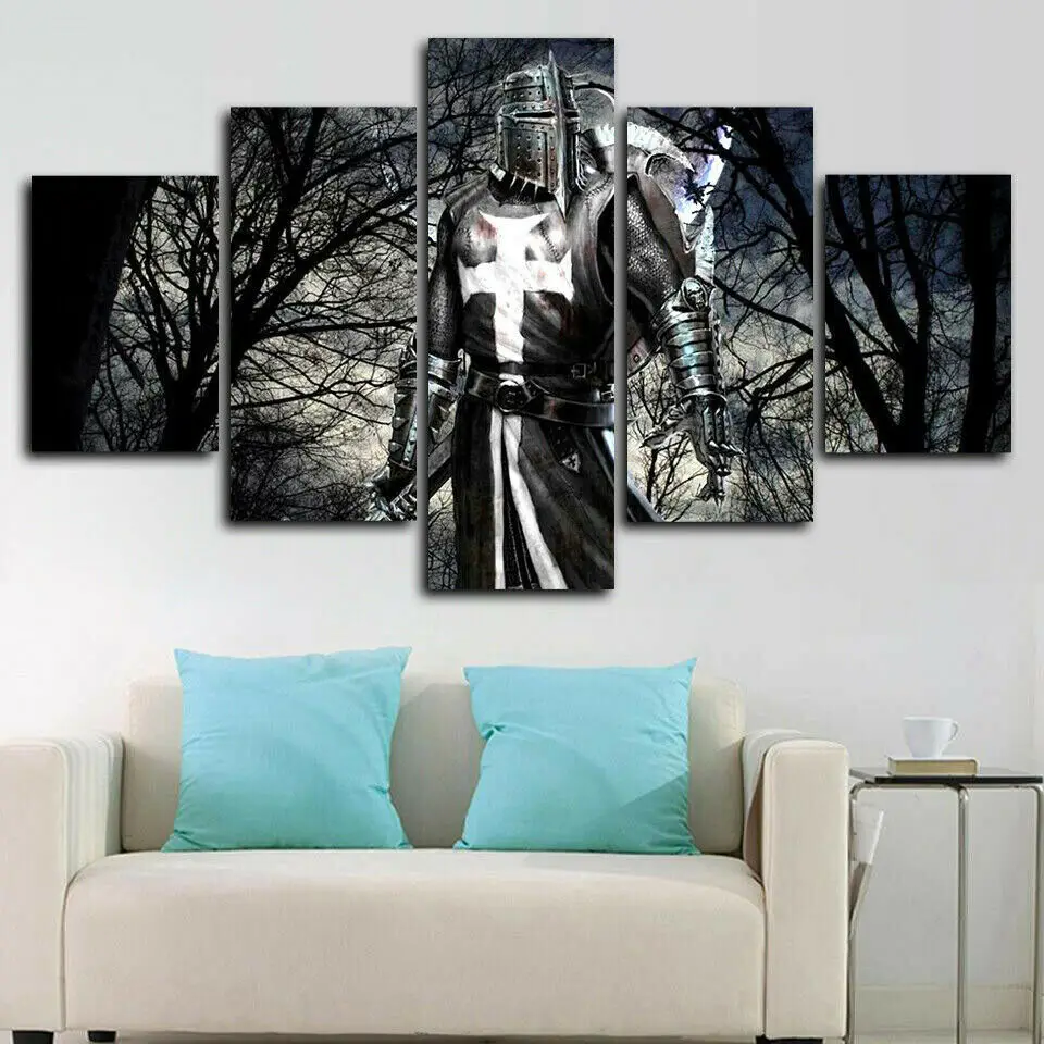 

Knight Templar Warrior 5 Panel Canvas Print Wall Art Poster Home Decoration HD Print Pictures No Framed 5 Piece Room Decor