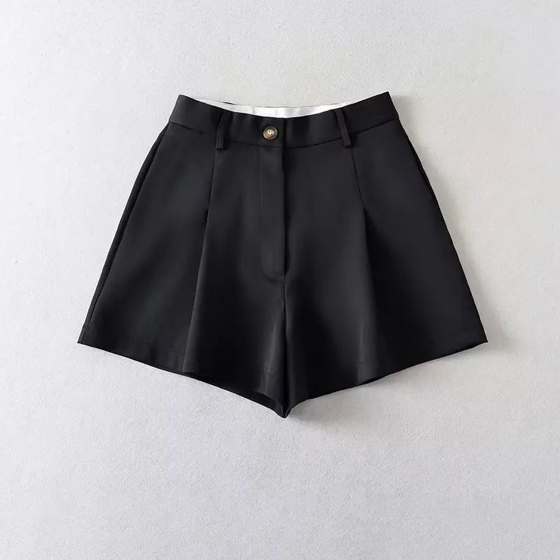 Maxdutti Shorts Women England Style Fashion High Wasit Loose Suit  Office Lady Solid Simple Bermuda