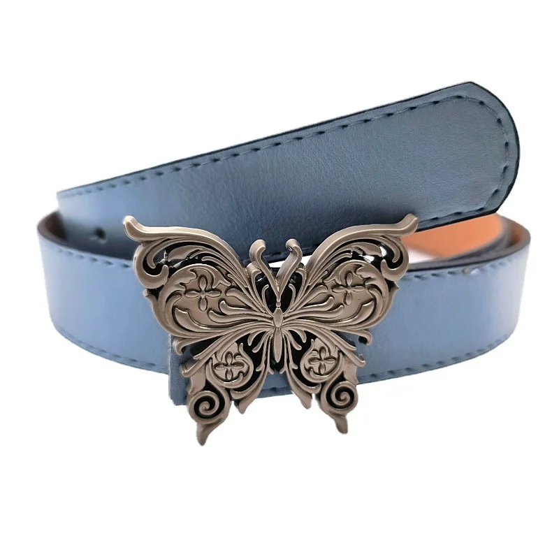 Retro Trend Multi-Color PU Leather Metal Cross Butterfly Buckle Women's Decorative Belt Jeans Skirt Accessories 105CM