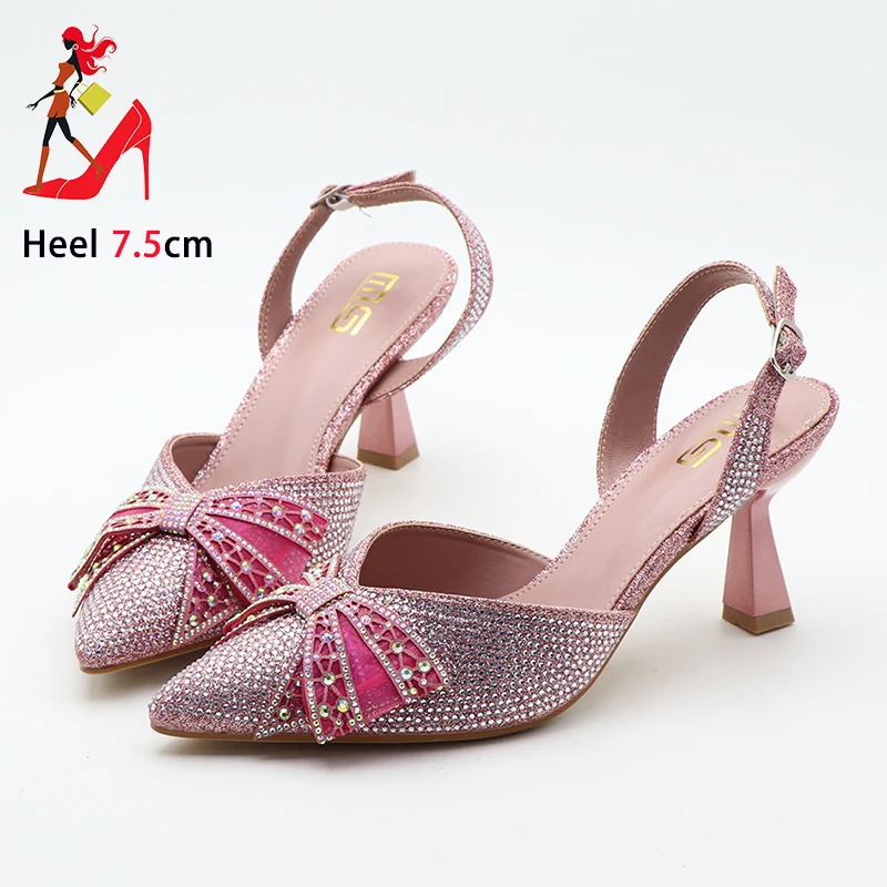 Сандалии с блестящими стразами и бантом летние женские вечерние модельные туфли