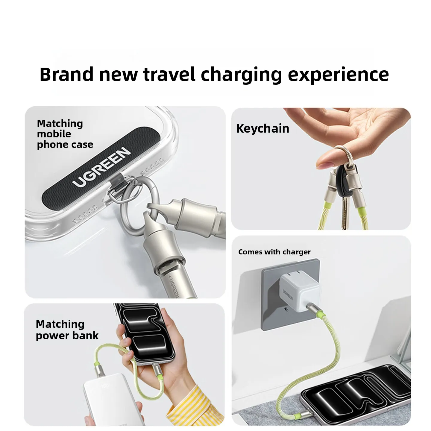 UGREEN Портативный USB-кабель Type-C на Type-C с ремешком, быстрая зарядка PD100W, передача данных для Apple iPhone 17, iPad, Macbook, зарядное устройство Android 5A (art.: 3920da2d05389) - 3920da2d05389