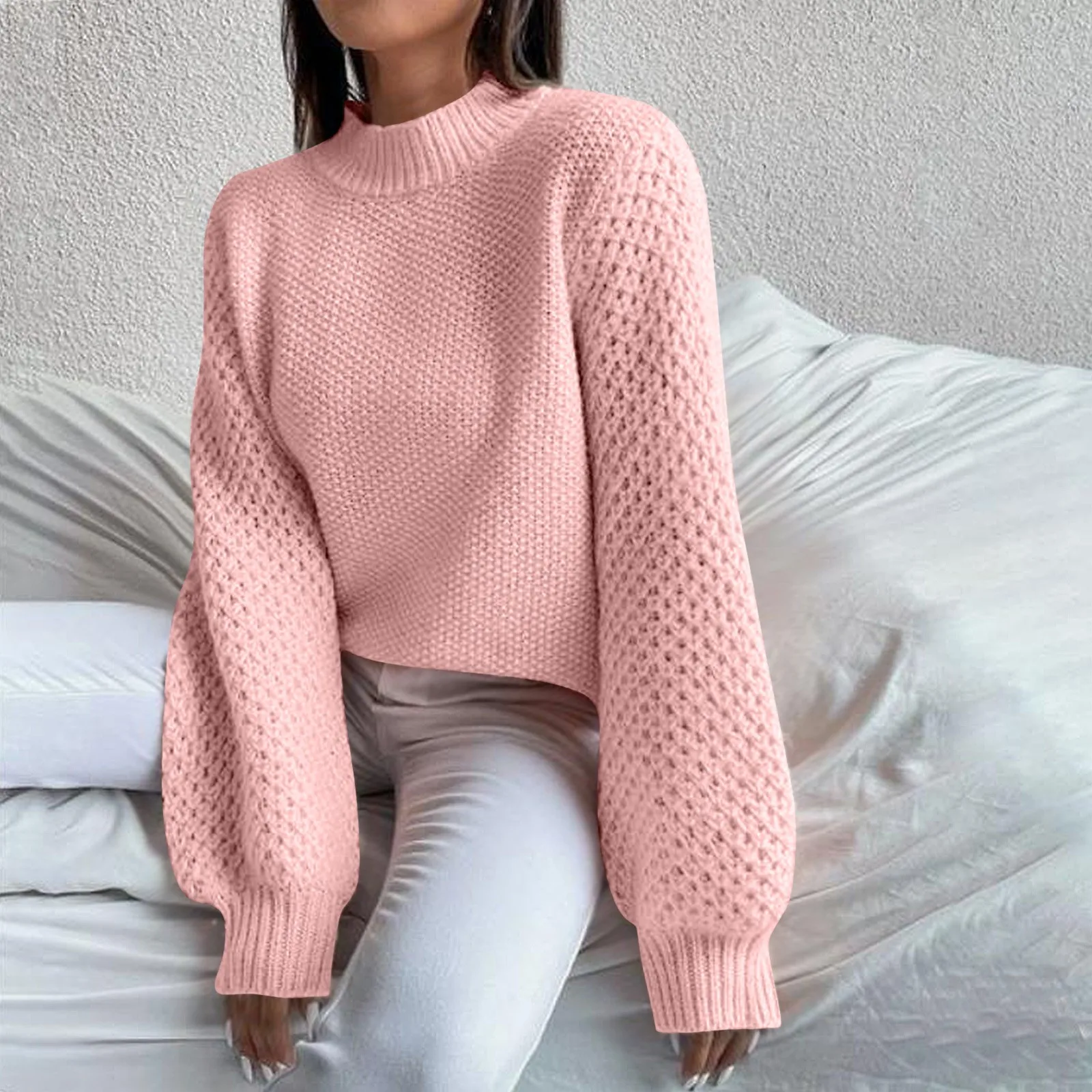 

Женская трикотажная рубашка с длинным рукавом, Женский пуловер, однотонный вязаный осенний свободный свитер в стиле ретро