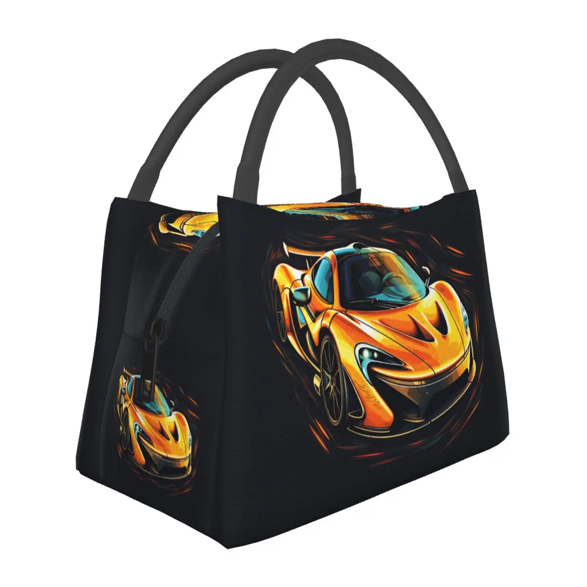 

Powerful Sports Car Lunch Bag Vibrant Tones Vintage Designer Lunch Box Casual Office Cooler Bag Insulated Thermal Tote Handbags